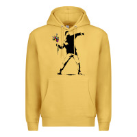 Antique Gold banksy protester throwing flowers Premium Hoodie - lanVoArt