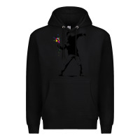 Black banksy protester throwing flowers Premium Hoodie - lanVoArt