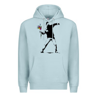 Blue Mist banksy protester throwing flowers Premium Hoodie - lanVoArt