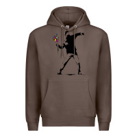 Coffee banksy protester throwing flowers Premium Hoodie - lanVoArt