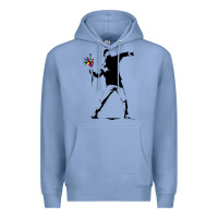 Colony Blue banksy protester throwing flowers Premium Hoodie - lanVoArt