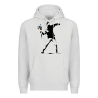 Dove Grey banksy protester throwing flowers Premium Hoodie - lanVoArt