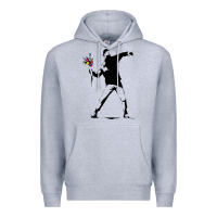 Heather Grey banksy protester throwing flowers Premium Hoodie - lanVoArt