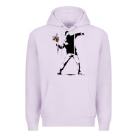 Lilac banksy protester throwing flowers Premium Hoodie - lanVoArt
