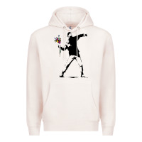 Pale Pink banksy protester throwing flowers Premium Hoodie - lanVoArt