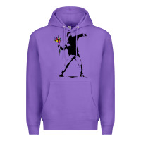 Purple banksy protester throwing flowers Premium Hoodie - lanVoArt