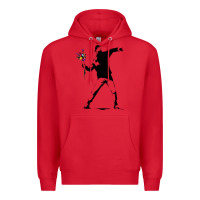 Red banksy protester throwing flowers Premium Hoodie - lanVoArt
