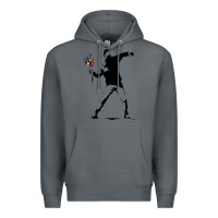 Rock banksy protester throwing flowers Premium Hoodie - lanVoArt