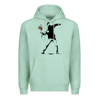 Seafoam banksy protester throwing flowers Premium Hoodie - lanVoArt
