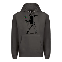 Smoke banksy protester throwing flowers Premium Hoodie - lanVoArt