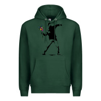 Sports Green banksy protester throwing flowers Premium Hoodie - lanVoArt