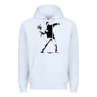 Banksy Protester Throwing Flowers Premium Hoodie | Teevron