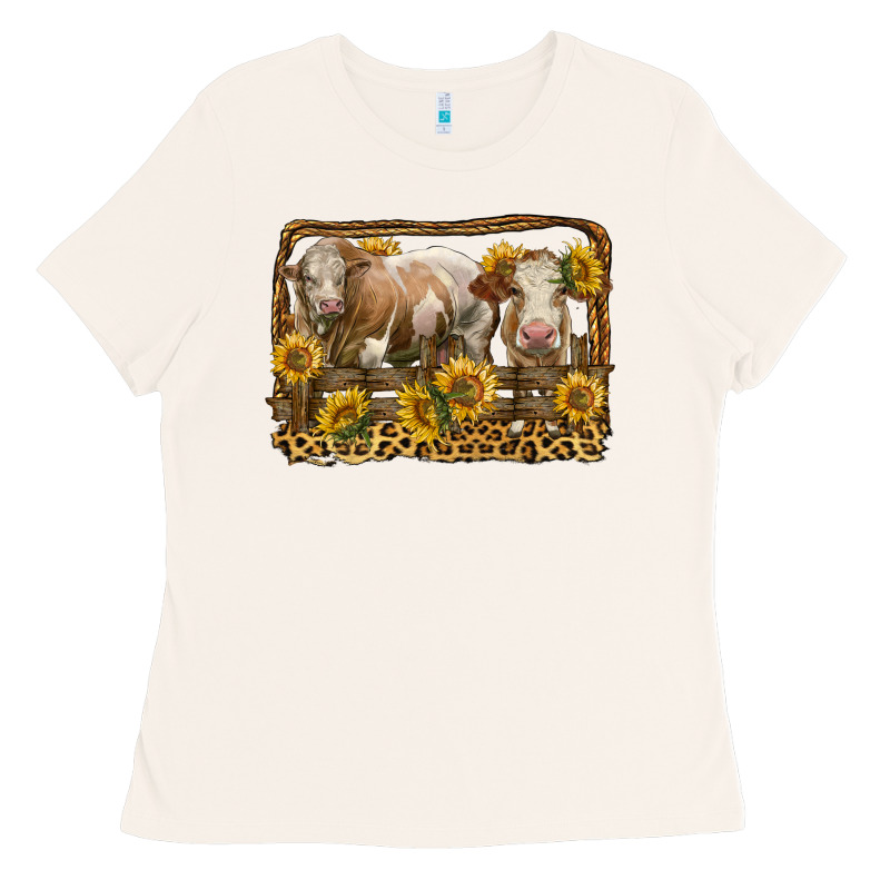 Simmental Bull And Heifer With Sunflowers Ladies Tee by LillyAllenDesigns | Teevron