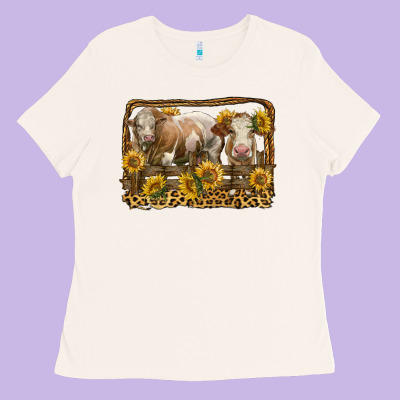 Simmental Bull And Heifer With Sunflowers Ladies Tee Designed By Lillyallendesigns