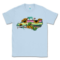 Dusty Blue North Carolina Map Sunflower Cactus Serape Classic Tee - RanaPortraitStore