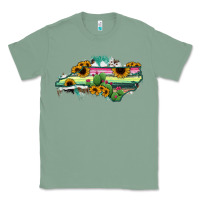 Sage North Carolina Map Sunflower Cactus Serape Classic Tee - RanaPortraitStore