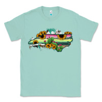 Seafoam North Carolina Map Sunflower Cactus Serape Classic Tee - RanaPortraitStore