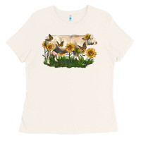 Bone charolais cow with sunflower Ladies Tee - LillyAllenDesigns
