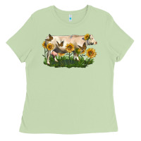 Matcha charolais cow with sunflower Ladies Tee - LillyAllenDesigns