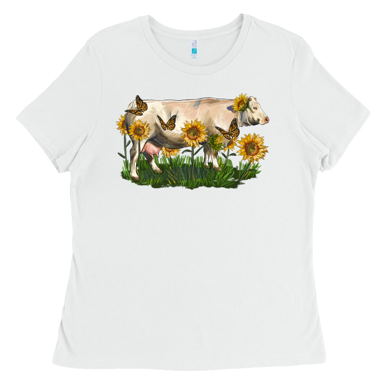 Charolais Cow With Sunflower Ladies Tee by LillyAllenDesigns | Teevron