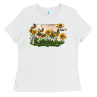 White charolais cow with sunflower Ladies Tee - LillyAllenDesigns
