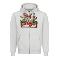 Dove Grey Merry Christmas Goats Zipper Hoodie - LillyAllenDesigns