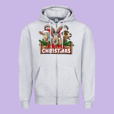 Merry Christmas Goats Zipper Hoodie Designed By Lillyallendesigns