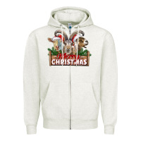Oatmeal Heather Merry Christmas Goats Zipper Hoodie - LillyAllenDesigns