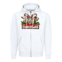 White Merry Christmas Goats Zipper Hoodie - LillyAllenDesigns