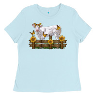 Baby Blue charolais calf with sunflowers Ladies Tee - LillyAllenDesigns
