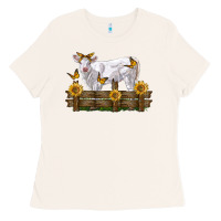 Bone charolais calf with sunflowers Ladies Tee - LillyAllenDesigns