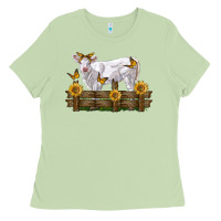 Matcha charolais calf with sunflowers Ladies Tee - LillyAllenDesigns