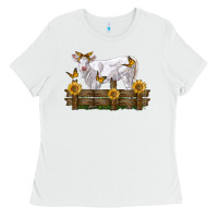 White charolais calf with sunflowers Ladies Tee - LillyAllenDesigns
