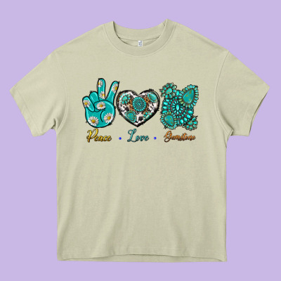 Peace Love Gemstone Heavy Core Tee Designed By Bundleandbundleshop
