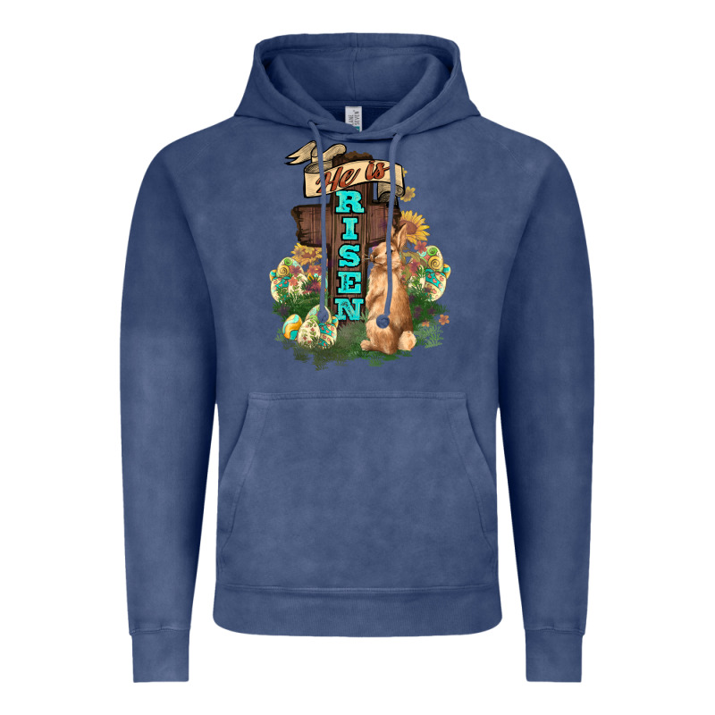 He Is Risen Bunny Cross Easter Day Vintage Hoodie by HowdyJamesFarm | Teevron