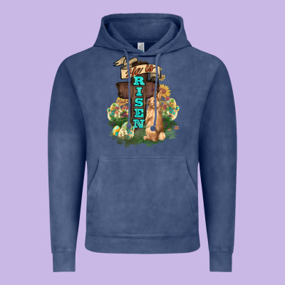 He Is Risen Bunny Cross Easter Day Vintage Hoodie Designed By Howdyjamesfarm
