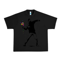 Black banksy protester throwing flowers Urban Heavy Tee - lanVoArt