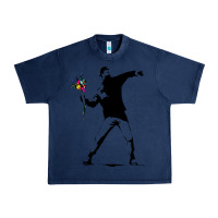 Navy banksy protester throwing flowers Urban Heavy Tee - lanVoArt
