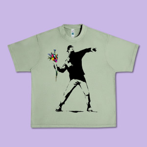 Banksy Protester Throwing Flowers Urban Heavy Tee Designed By Lanvoart