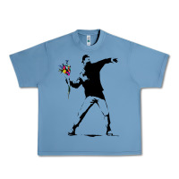 Pebble Blue banksy protester throwing flowers Urban Heavy Tee - lanVoArt