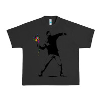 Pigment Black banksy protester throwing flowers Urban Heavy Tee - lanVoArt
