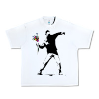 White banksy protester throwing flowers Urban Heavy Tee - lanVoArt