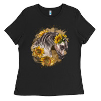 Black arabian horse with sunflowers Ladies Tee - LillyAllenDesigns
