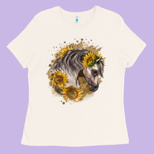 Arabian Horse With Sunflowers Ladies Tee Designed By Lillyallendesigns