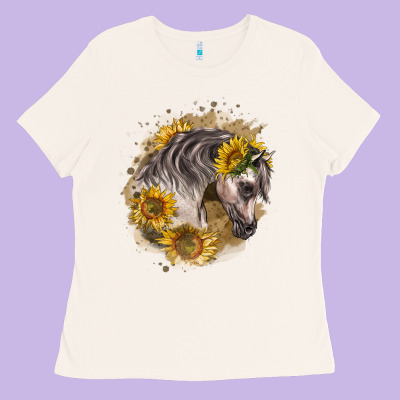 Arabian Horse With Sunflowers Ladies Tee Designed By Lillyallendesigns
