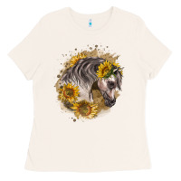 Bone arabian horse with sunflowers Ladies Tee - LillyAllenDesigns