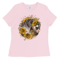 Bubblegum Pink arabian horse with sunflowers Ladies Tee - LillyAllenDesigns