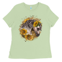 Matcha arabian horse with sunflowers Ladies Tee - LillyAllenDesigns