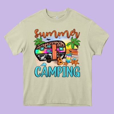 Summer Camping Heavy Core Tee Designed By Jahusdesignshop