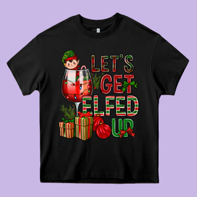 Let's Get Elfed Up Christmas Heavy Core Tee Designed By Bundleandbundleshop